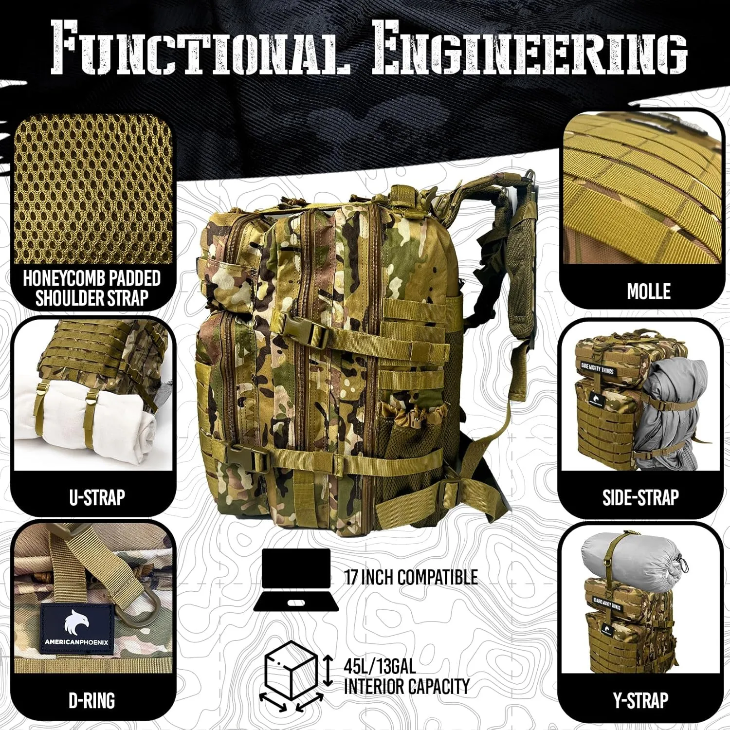 45L Elite Tactical Backpack | 3X Stronger Work & Military Backpack | Water Resistant and Heavy Duty | 3 Day MOLLE Bug Out Bag (Military OCP)