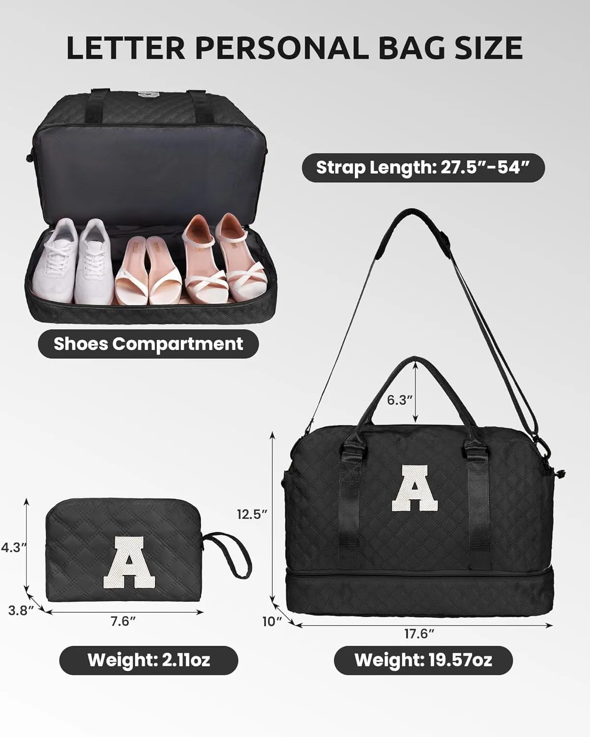 5 6 7 8 9 10 11 12 13 14 15 16 Year Old Girls Birthday Gifts for Teen Girls-Initial Duffle Bag with Shoe Compartment, Weekender Bag, Overnight Bag, Travel Bag with Makeup Bag (Letter M)