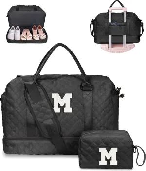 5 6 7 8 9 10 11 12 13 14 15 16 Year Old Girls Birthday Gifts for Teen Girls-Initial Duffle Bag with Shoe Compartment, Weekender Bag, Overnight Bag, Travel Bag with Makeup Bag (Letter M)