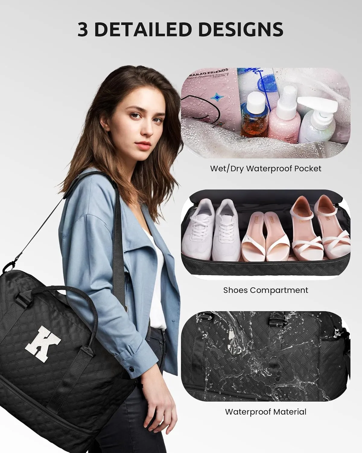 5 6 7 8 9 10 11 12 13 14 15 16 Year Old Girls Birthday Gifts for Teen Girls-Initial Duffle Bag with Shoe Compartment, Weekender Bag, Overnight Bag, Travel Bag with Makeup Bag (Letter M)