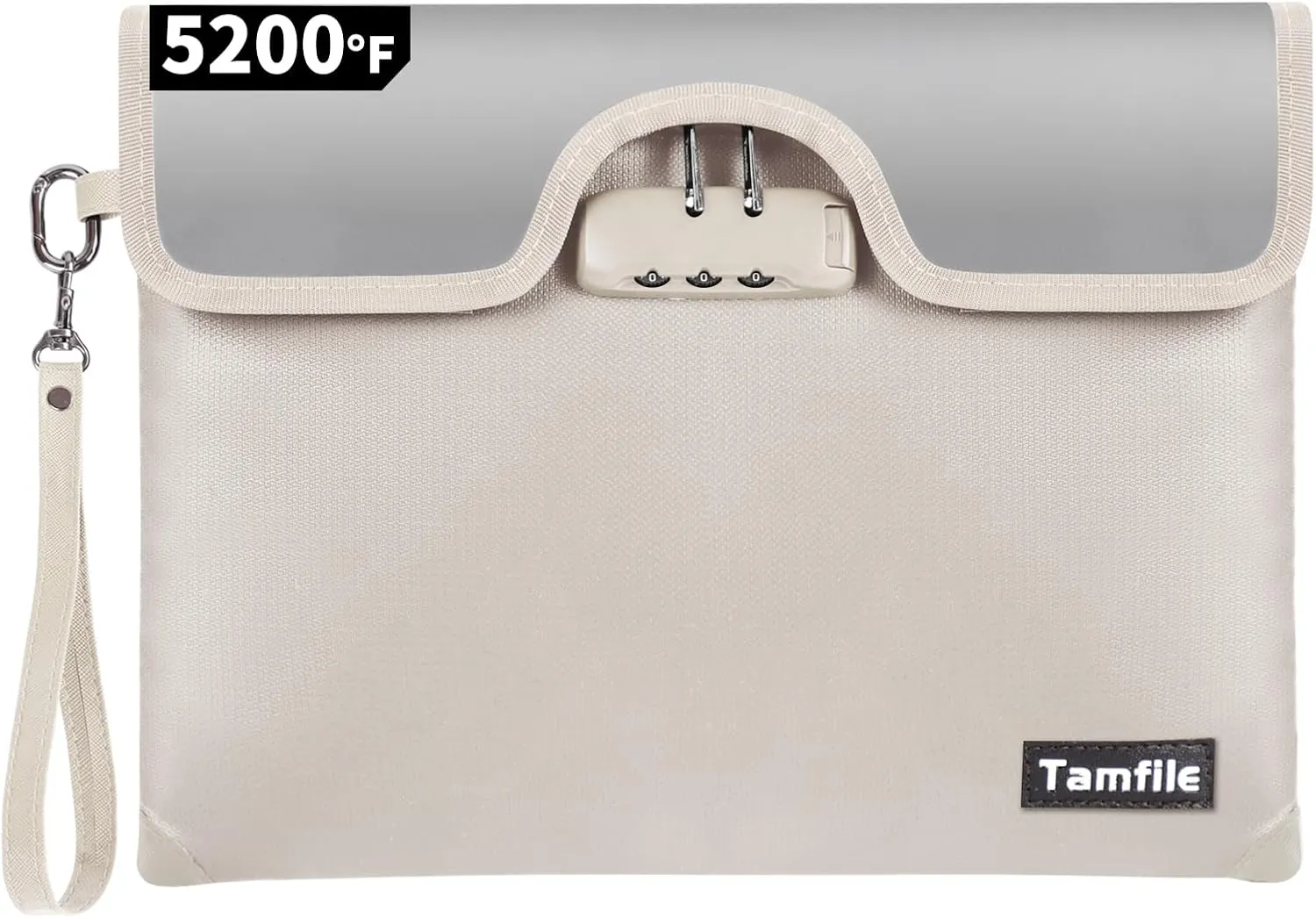 5200°F Fireproof Money Bag with Lock, Water Fireproof Document Bag with Zipper, 8 Layers Fire Insulation, Small Fireproof Safe Storage Pouch with Lock for Cash, Passport, (8.3" x 11", Beige