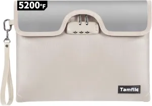 5200°F Fireproof Money Bag with Lock, Water Fireproof Document Bag with Zipper, 8 Layers Fire Insulation, Small Fireproof Safe Storage Pouch with Lock for Cash, Passport, (8.3" x 11", Beige