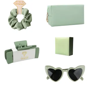 5pcs Bridesmaid Scrunchies Proposal Gifts makeup bag bulk Jewelry Box 4.1inch square Hair Claws Bachelorette Hair Clip heart sunglasses Girls for Wedding Party Favors (Sage Green, Small)