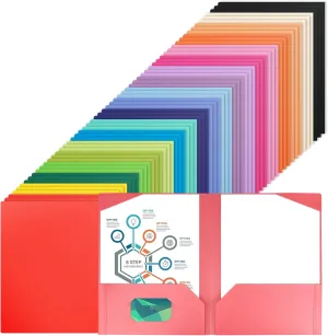 60 Pack Plastic Folders with Pockets - 20 Colors 2 Pocket Folders Bulk with Business Card Holder for School, Students, Office, Home and Business
