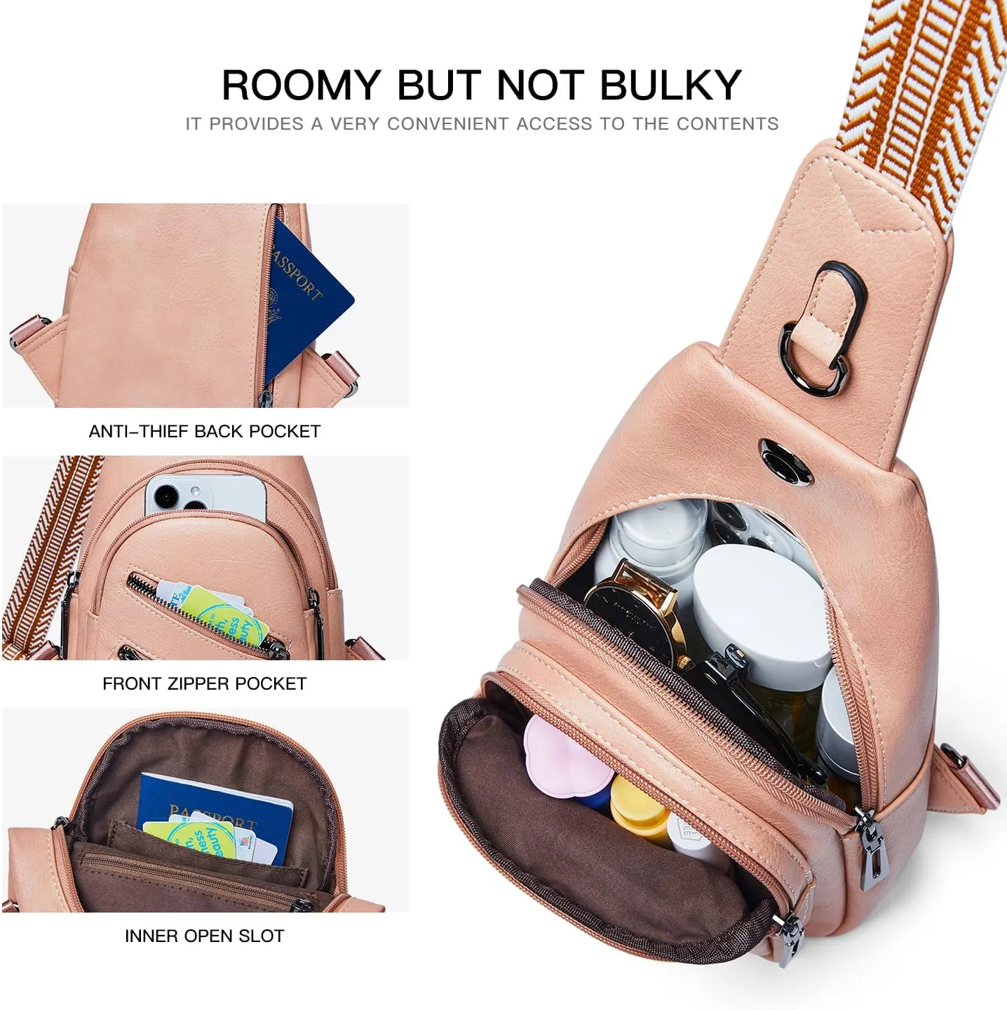 7L Sling Bag For Women Men Crossbody Shoulder Tote Blet Bags Backpack Fanny Pack Travel Purse Faux Leather