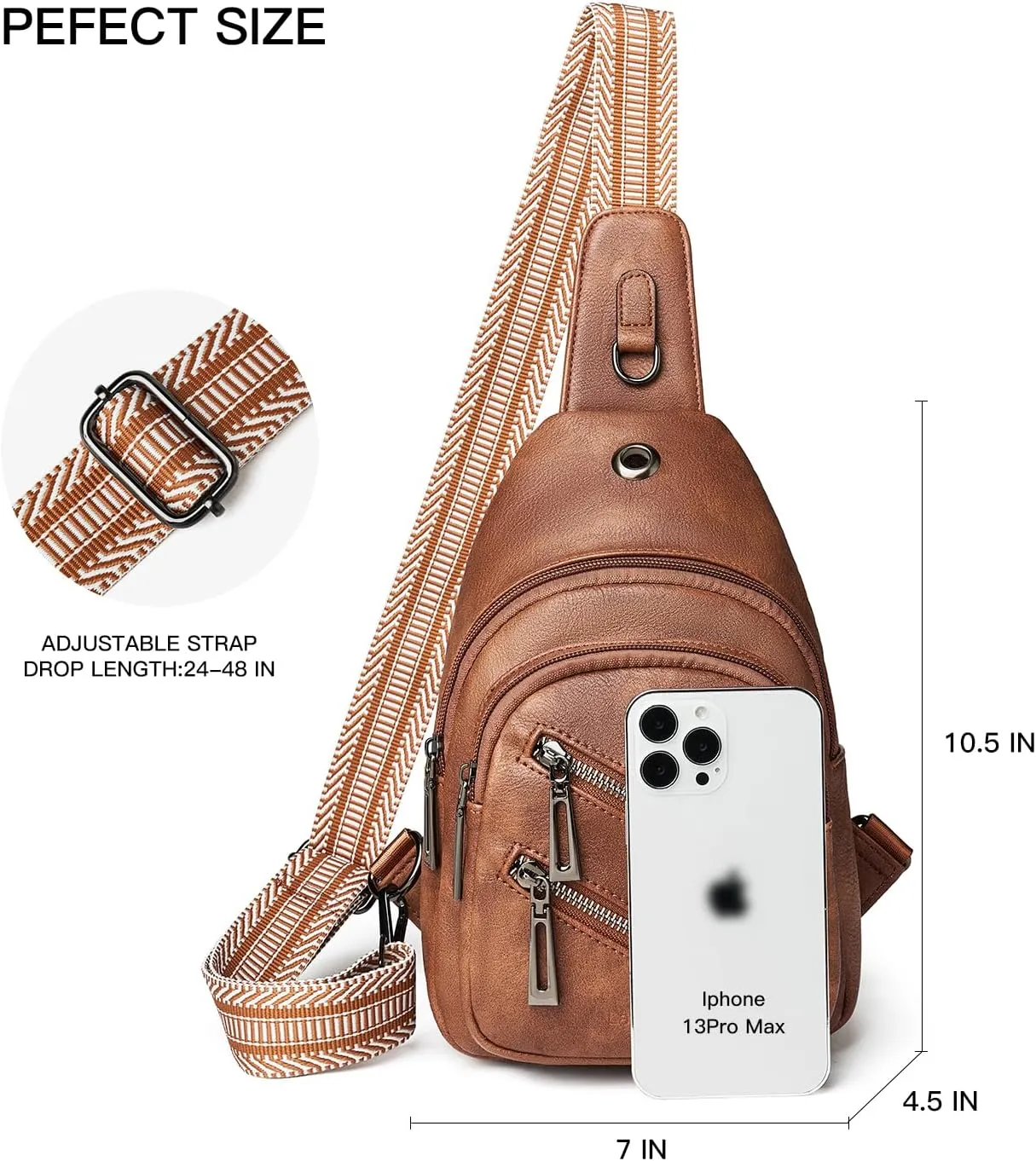 7L Sling Bag For Women Men Crossbody Shoulder Tote Blet Bags Backpack Fanny Pack Travel Purse Faux Leather