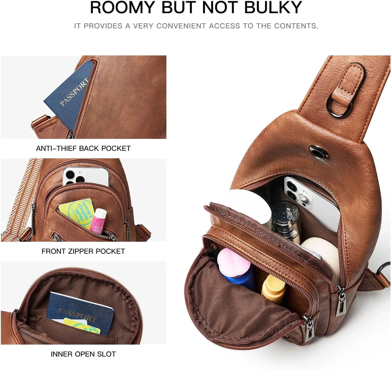 7L Sling Bag For Women Men Crossbody Shoulder Tote Blet Bags Backpack Fanny Pack Travel Purse Faux Leather
