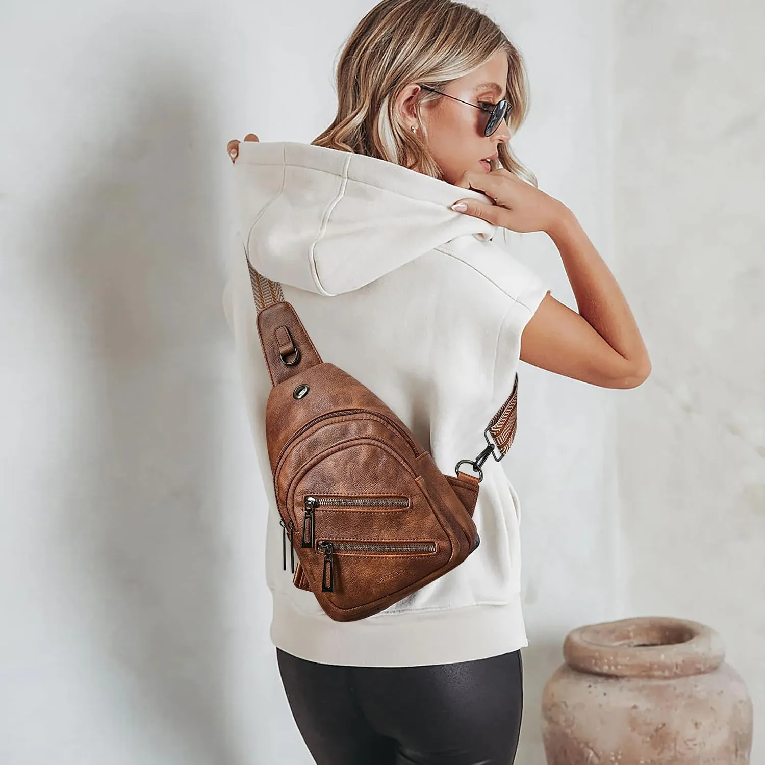 7L Sling Bag For Women Men Crossbody Shoulder Tote Blet Bags Backpack Fanny Pack Travel Purse Faux Leather