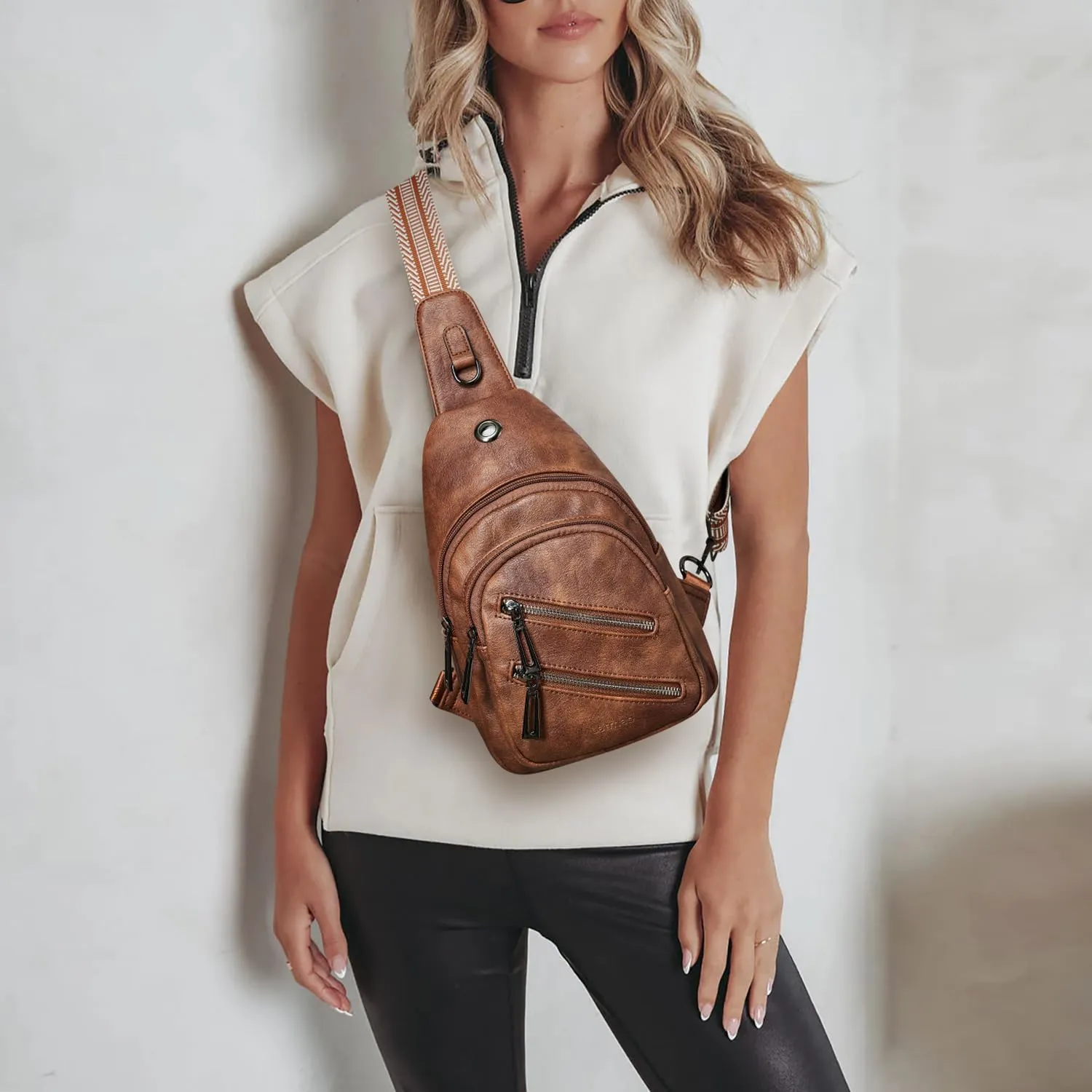 7L Sling Bag For Women Men Crossbody Shoulder Tote Blet Bags Backpack Fanny Pack Travel Purse Faux Leather