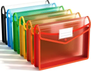 ABC life 6 Pack Plastic Expanding File Folder, Folders for Documents with Snap Closure, Colorful File Folder Organizer Holder, Transparent Accordion File Pouch,Large Capacity, Fit Letter/A4 Size