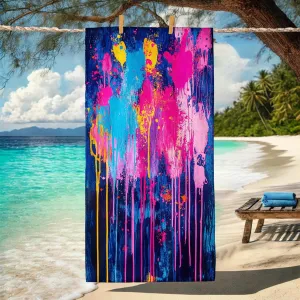 Abstract Colorful Splash Beach Towel Large Vibrant Drip Art Towel, Quick Dry Soft Sand Free Oversize Microfiber Blanket, Travel Picnic Essentials Outdoor Pool Gym 70x35 Inch