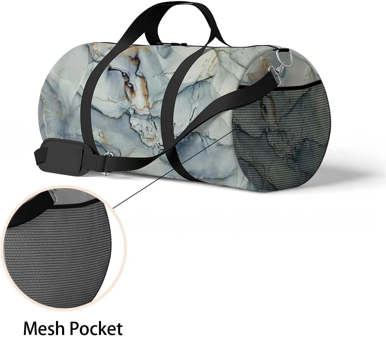 Abstract Marble Fluid Texture Sports Duffel Bag Travel Gym Tote Bags Lightweight Durable Shoulder Strap Waterproof Polyester Outside Mesh Pocket Overnight Trip Duffel Bag for Women Men