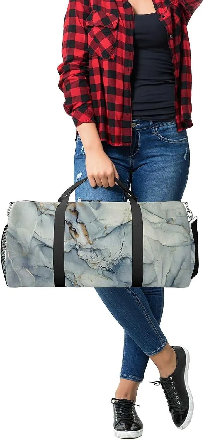 Abstract Marble Fluid Texture Sports Duffel Bag Travel Gym Tote Bags Lightweight Durable Shoulder Strap Waterproof Polyester Outside Mesh Pocket Overnight Trip Duffel Bag for Women Men