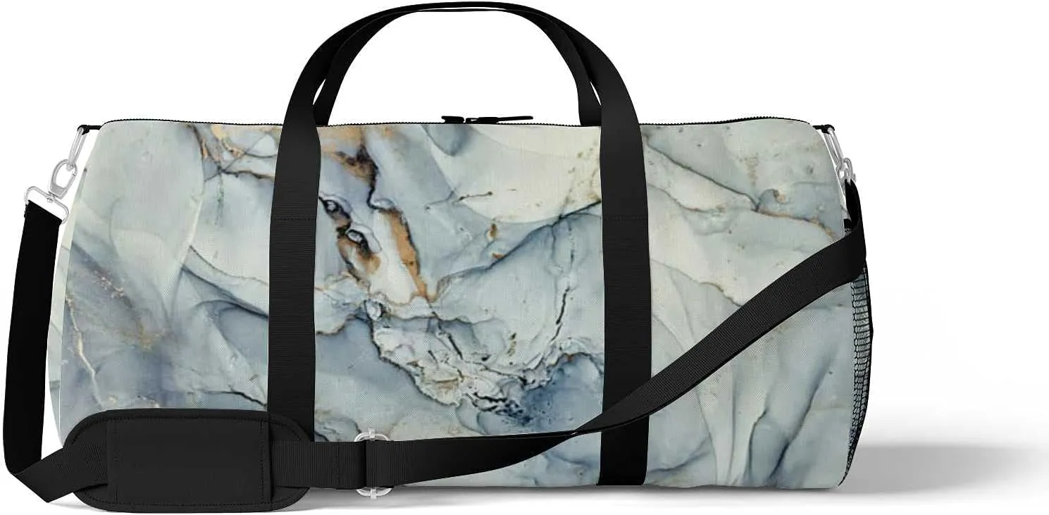 Abstract Marble Fluid Texture Sports Duffel Bag Travel Gym Tote Bags Lightweight Durable Shoulder Strap Waterproof Polyester Outside Mesh Pocket Overnight Trip Duffel Bag for Women Men