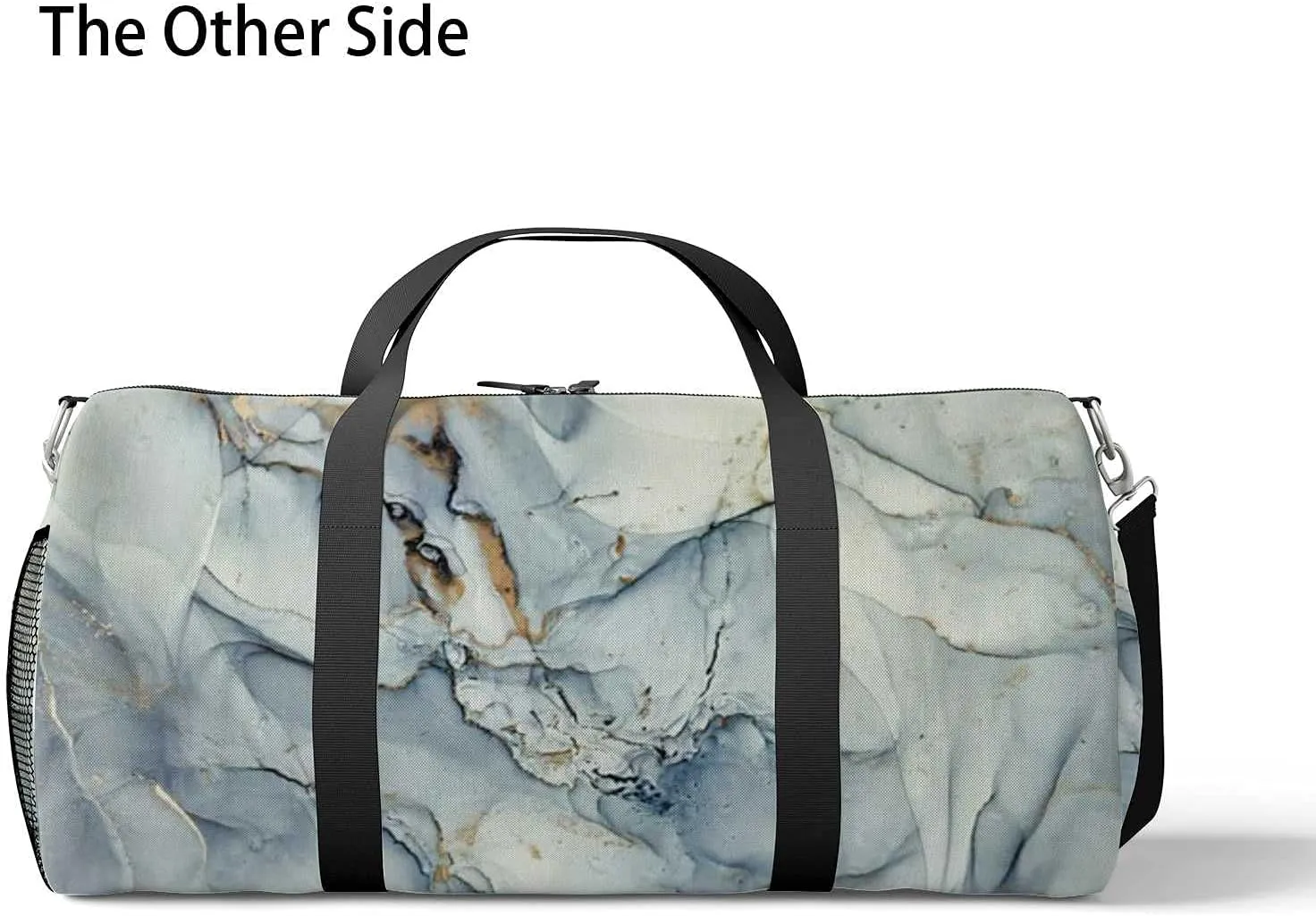Abstract Marble Fluid Texture Sports Duffel Bag Travel Gym Tote Bags Lightweight Durable Shoulder Strap Waterproof Polyester Outside Mesh Pocket Overnight Trip Duffel Bag for Women Men