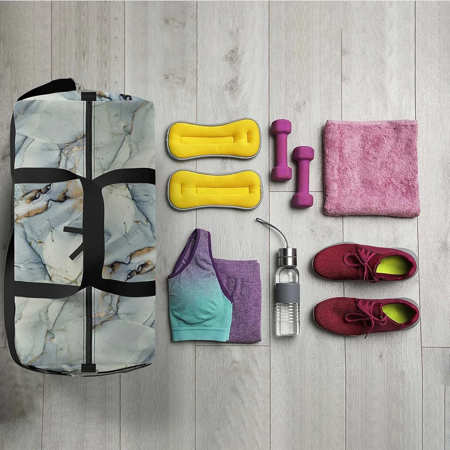 Abstract Marble Fluid Texture Sports Duffel Bag Travel Gym Tote Bags Lightweight Durable Shoulder Strap Waterproof Polyester Outside Mesh Pocket Overnight Trip Duffel Bag for Women Men
