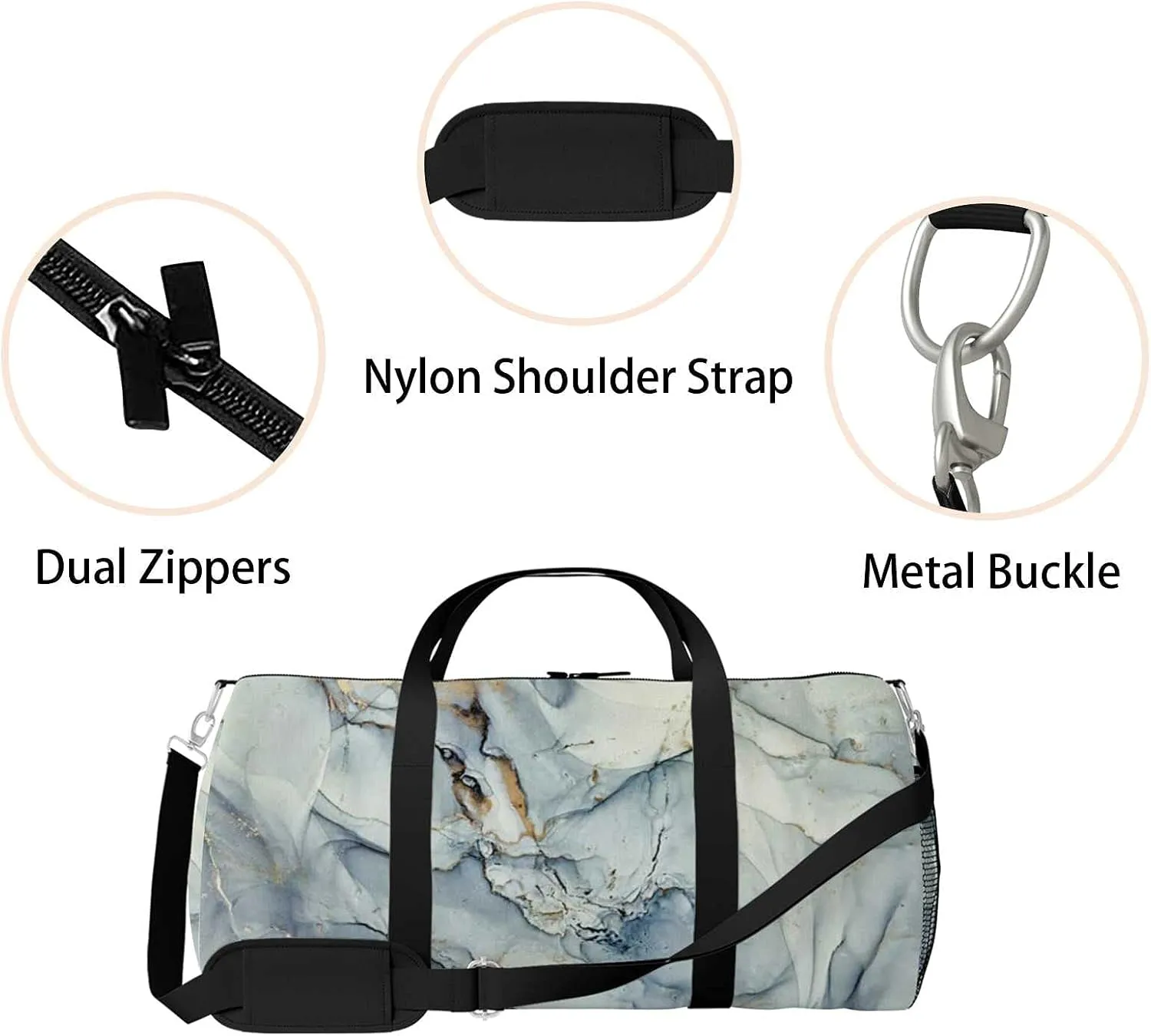 Abstract Marble Fluid Texture Sports Duffel Bag Travel Gym Tote Bags Lightweight Durable Shoulder Strap Waterproof Polyester Outside Mesh Pocket Overnight Trip Duffel Bag for Women Men