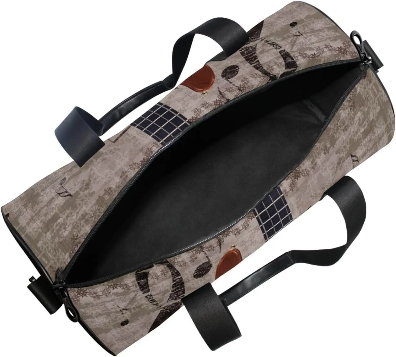 Abstract Retro Musical Background with Guitar and Music Notes Portable Gym Bag, Travel Bag, Luggage bag, Sports Bag, Toiletry Bag with Handles, Detachable Shoulder Strap 17.6 x 9 x 9 inch
