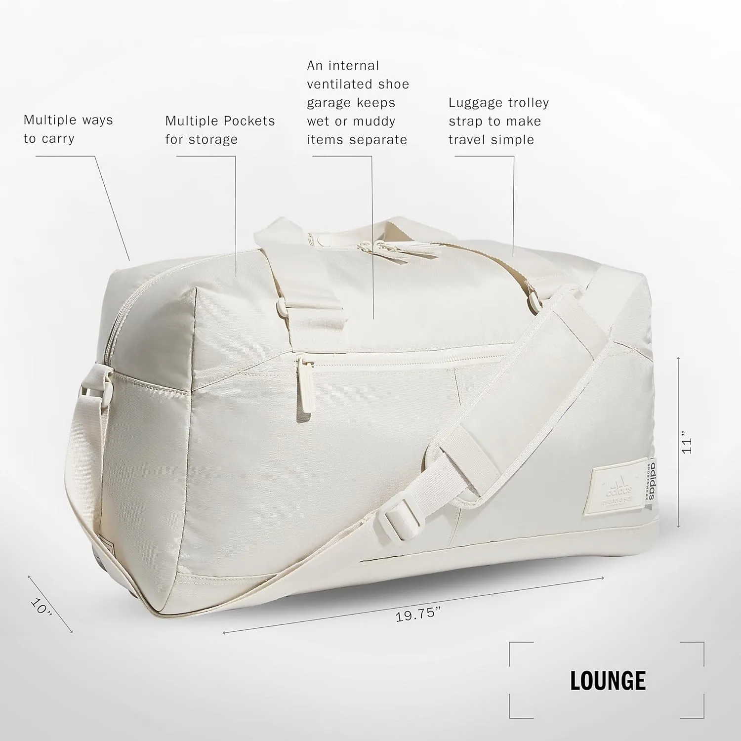 adidas Lounge Premium Sport Duffel Bag for Travel and Gym