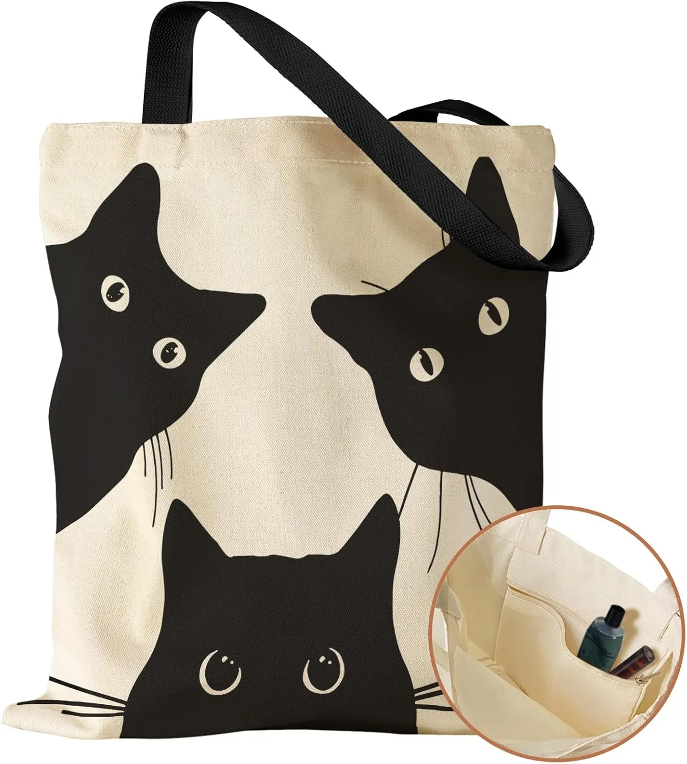 Aesthetic Canvas Tote Bag with Inner Pocket for Women, Cloth Cotton Totes Bag with Pattern for Shopping, Gym