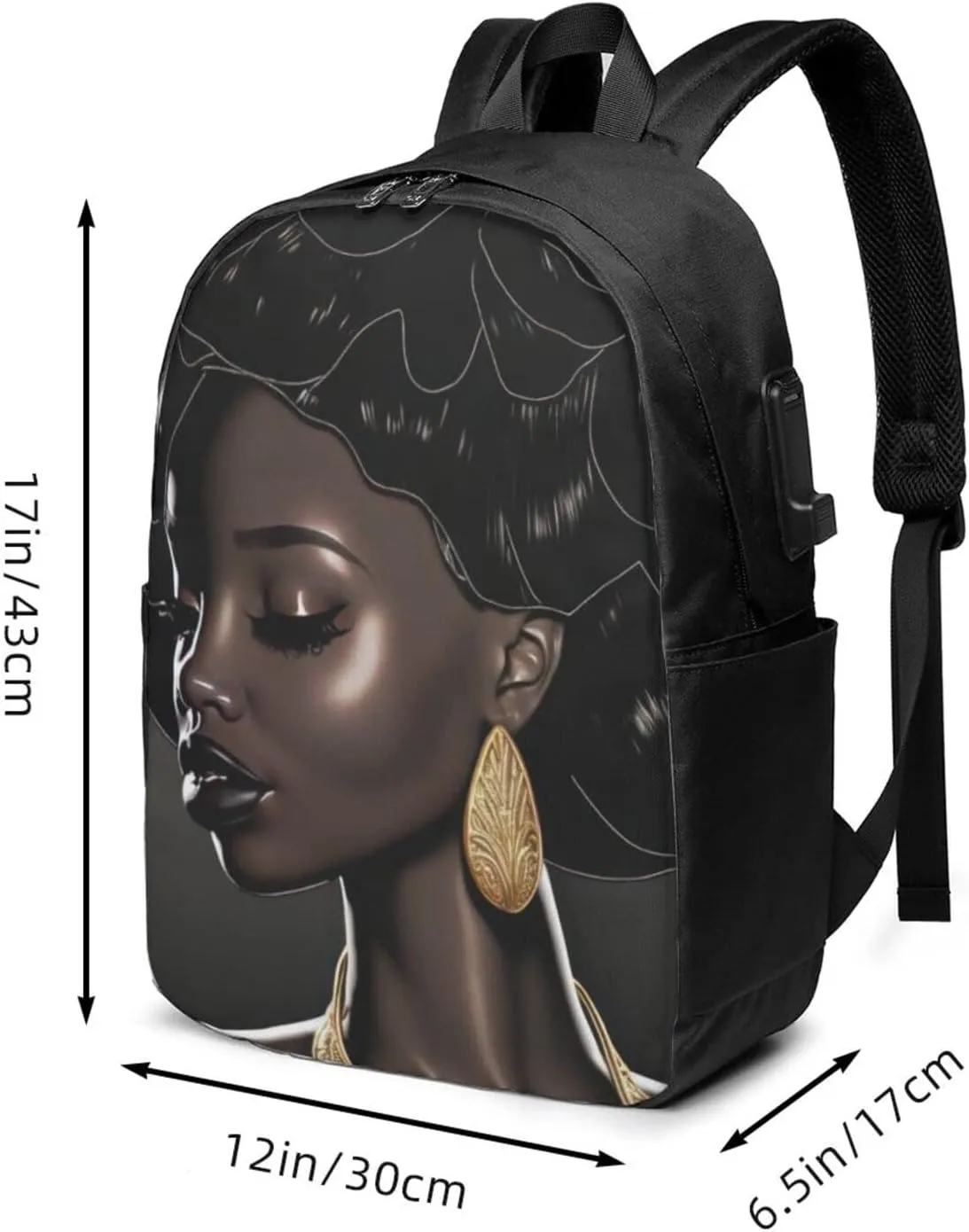 African American Black Woman Laptop Backpack, Travel Backpack with USB Charging Port, Computer Bag for Men Women