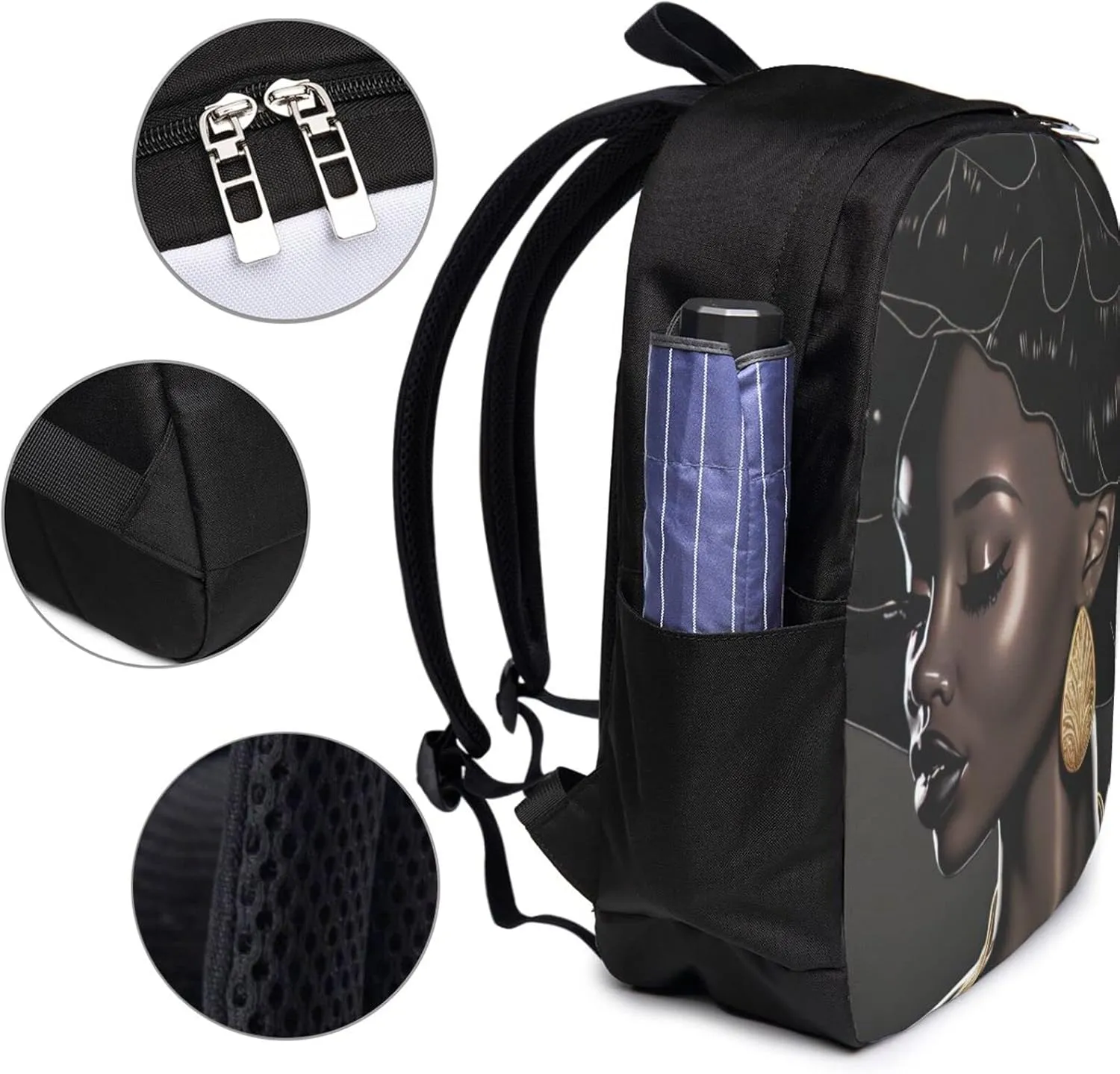 African American Black Woman Laptop Backpack, Travel Backpack with USB Charging Port, Computer Bag for Men Women