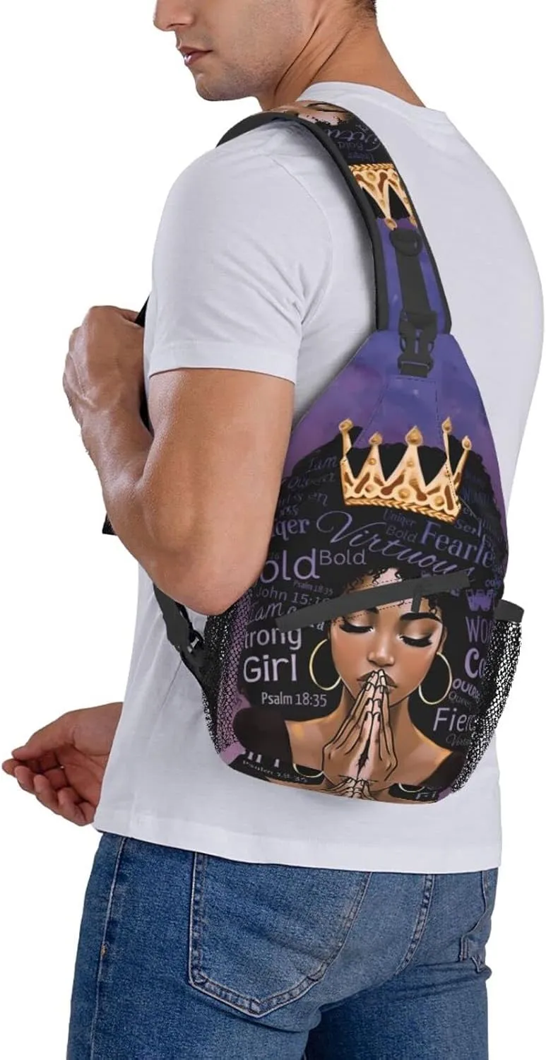 African American women Sling Bag Crossbody Women Men Travel Chest Backpack Leisure Sports Outdoor Running Hiking One Size