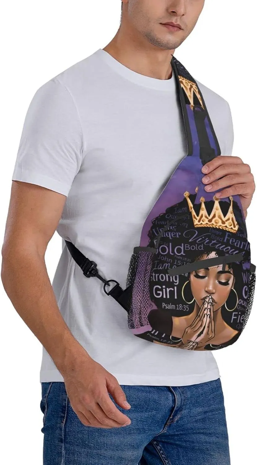 African American women Sling Bag Crossbody Women Men Travel Chest Backpack Leisure Sports Outdoor Running Hiking One Size