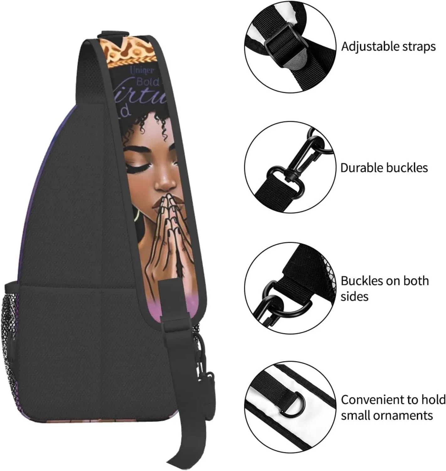 African American women Sling Bag Crossbody Women Men Travel Chest Backpack Leisure Sports Outdoor Running Hiking One Size