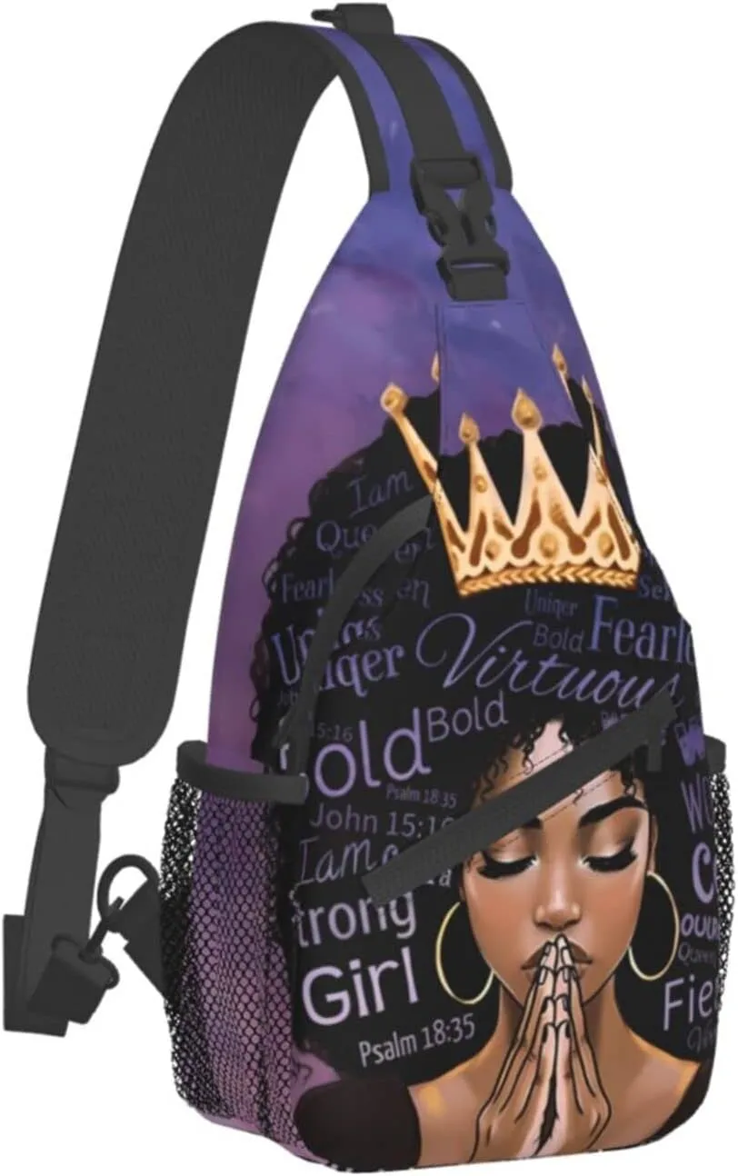 African American women Sling Bag Crossbody Women Men Travel Chest Backpack Leisure Sports Outdoor Running Hiking One Size