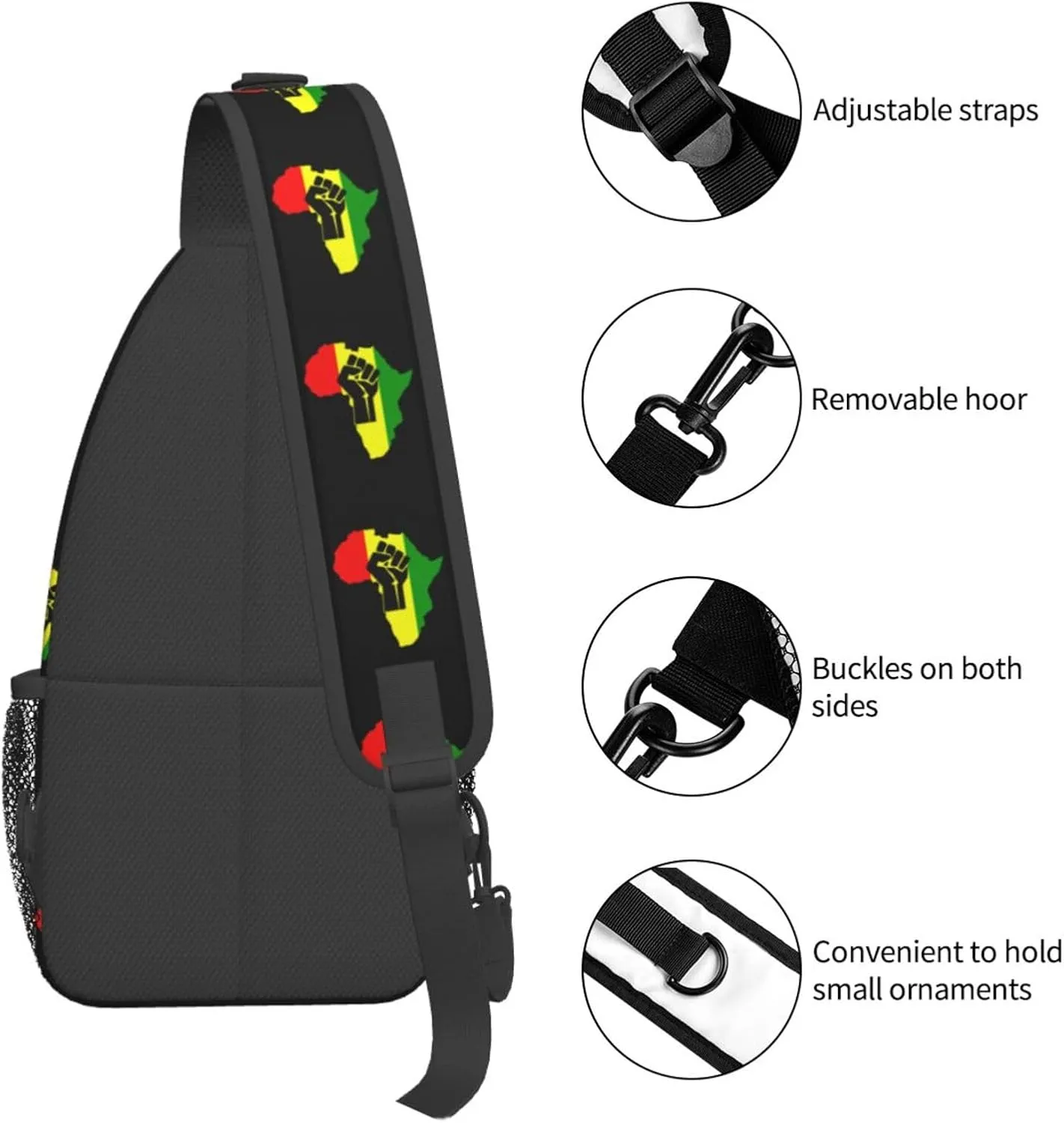 African Black Power Sling Bag Crossbody Backpack Shoulder Casual Daypack Bag for Men Women