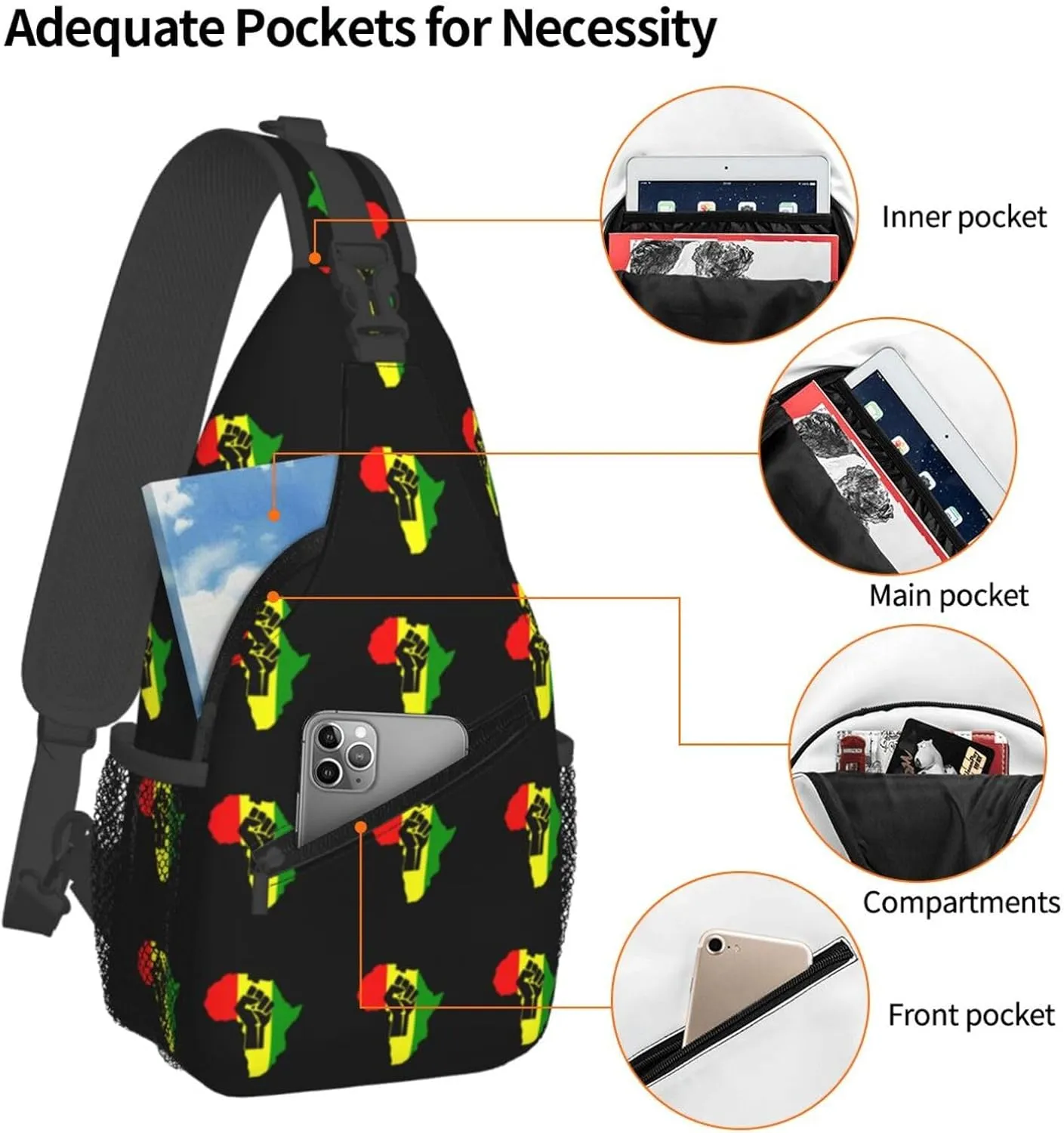 African Black Power Sling Bag Crossbody Backpack Shoulder Casual Daypack Bag for Men Women