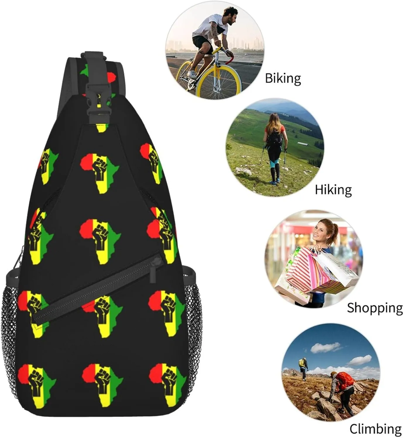 African Black Power Sling Bag Crossbody Backpack Shoulder Casual Daypack Bag for Men Women