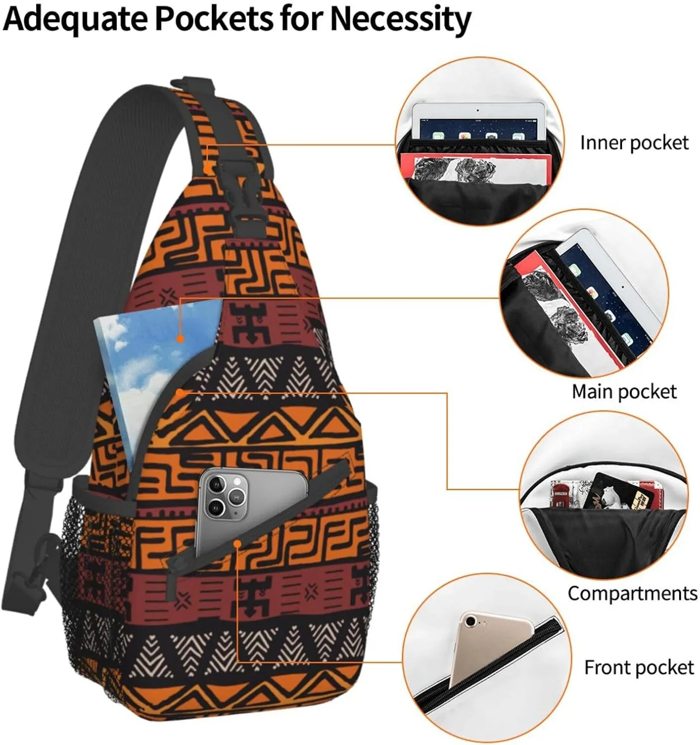 African Crossbody Bag African Art Shoulder Bag Backpack Africa Sling Bag Chest Casual Daypack for Outdoor