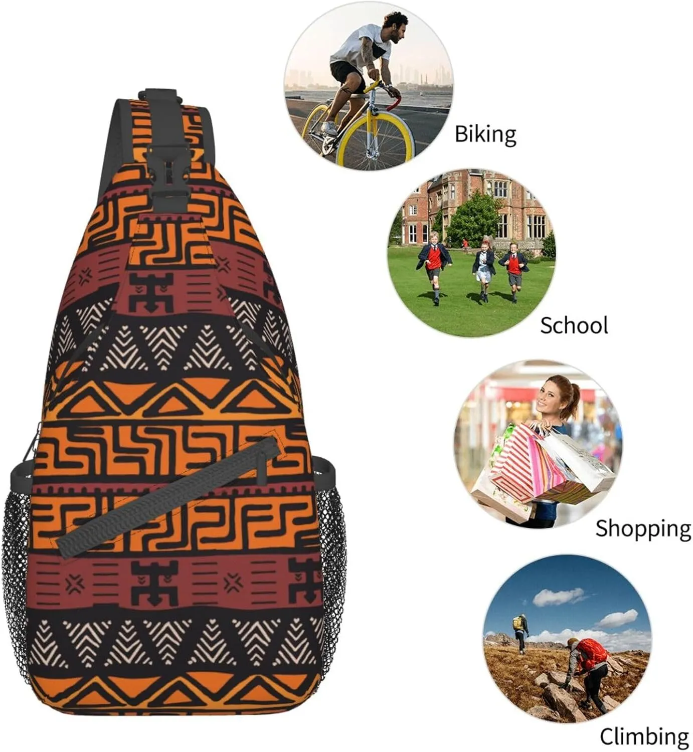 African Crossbody Bag African Art Shoulder Bag Backpack Africa Sling Bag Chest Casual Daypack for Outdoor