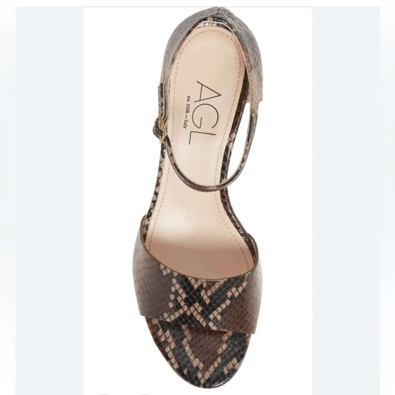 AGL Snake-Embossed Leather Block Heel Open Toe Low Heels (9)