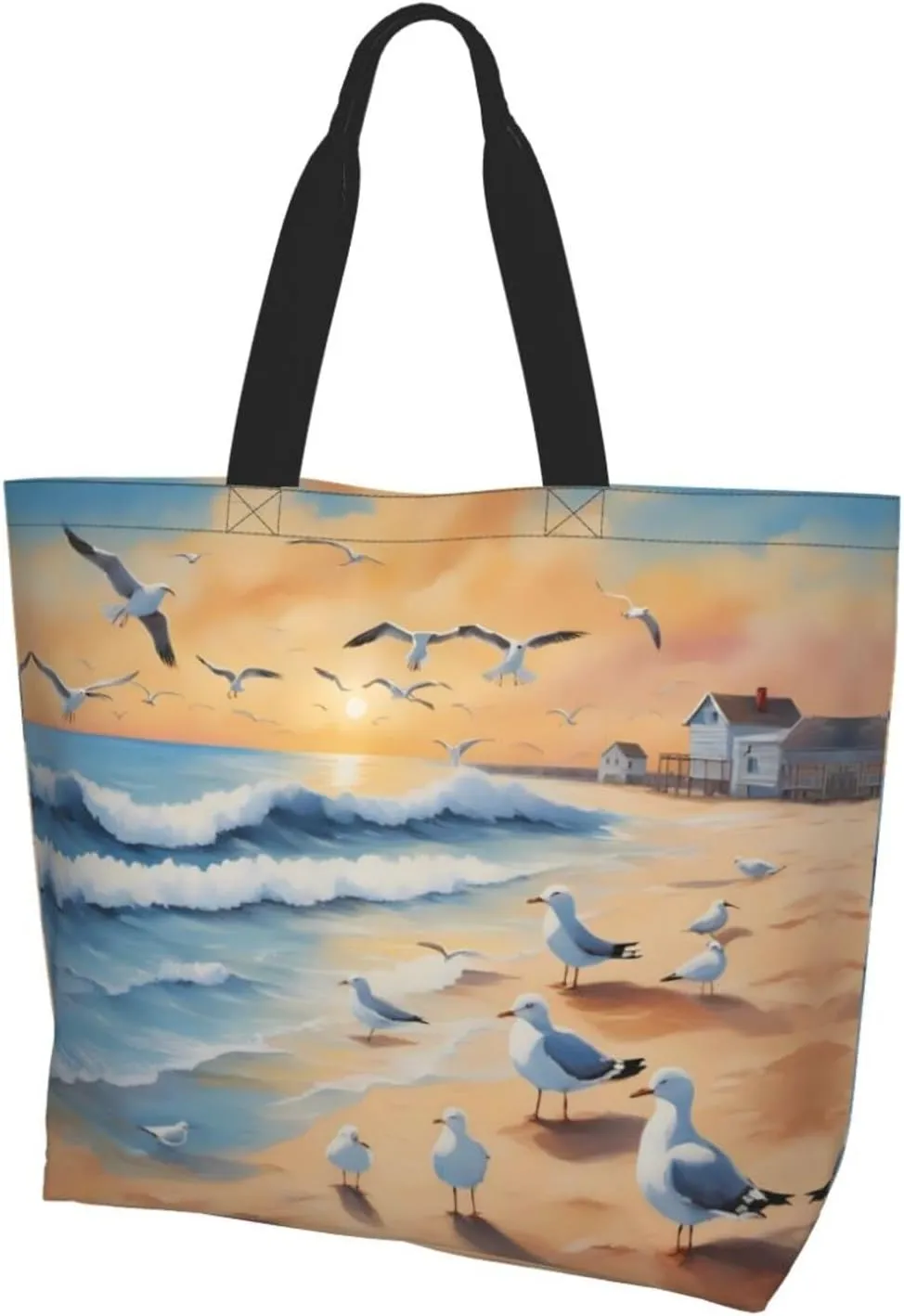 airborne seagulls Large one-shoulder shopping bag, women's one-shoulder casual handbag, reusable multi-purpose shopping bag
