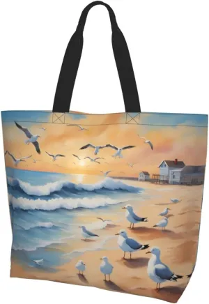 airborne seagulls Large one-shoulder shopping bag, women's one-shoulder casual handbag, reusable multi-purpose shopping bag