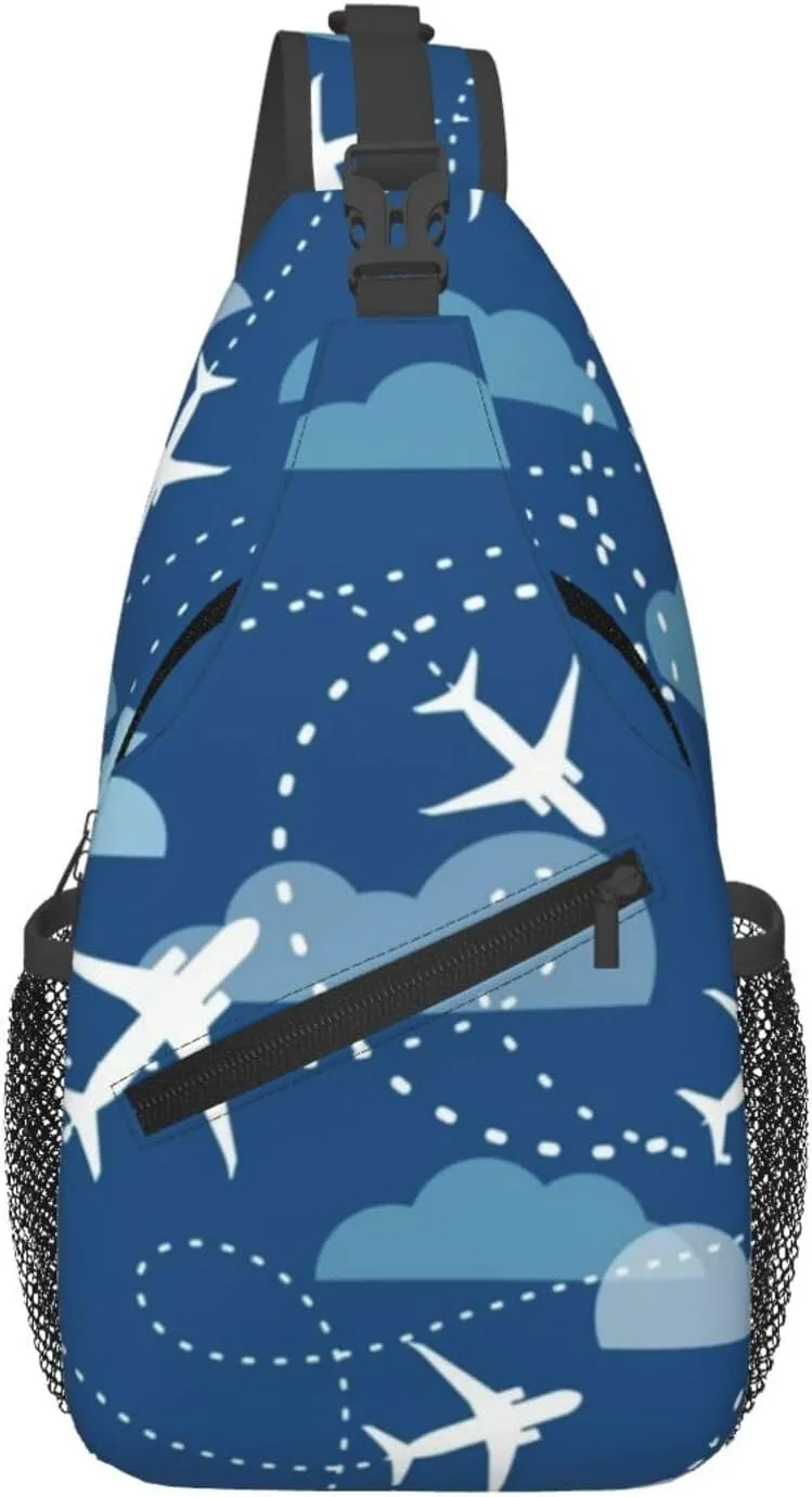 Airplane Aircraft Plane Pattern Men'S Chest Bag Sling Backpack Crossbody Shoulder Bag Travel Hiking Daypack