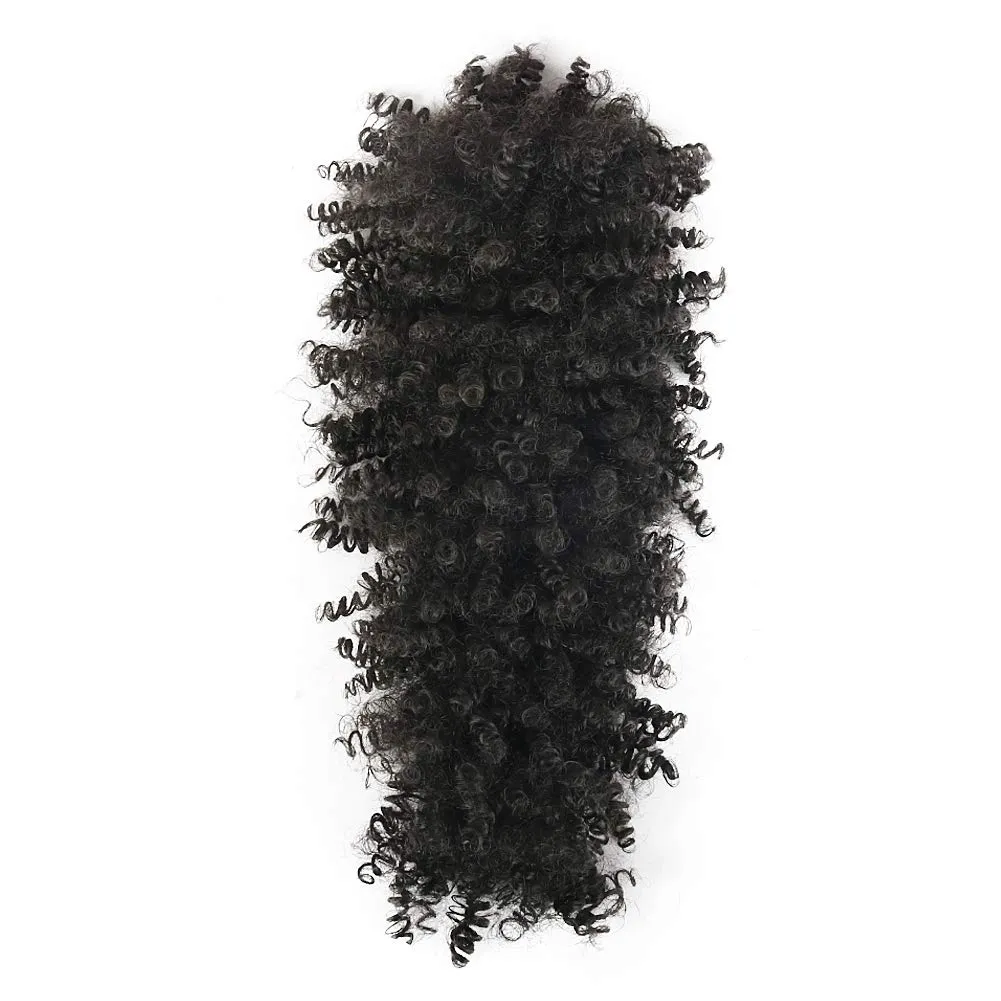 Aisaide High Puff Afro Mohawk Ponytail with Bangs No Drawstring,Short Kinky Curly No Drawstring Ponytail Extension,Synthetic Clip in Mohawk Ponytail Bun with Bangs,Wrap Updo Clip in Hair Extensions