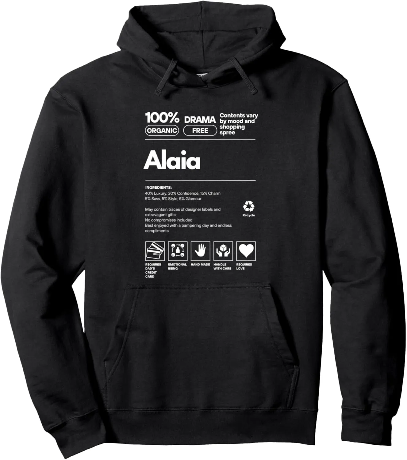 Alaia Name tag Sarcastic Name Nutrition Facts for Alaia Pullover Hoodie