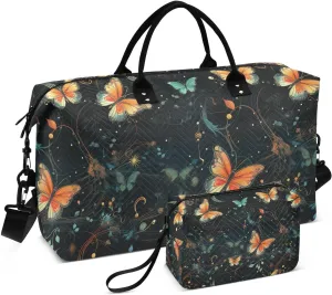 ALAZA Butterflies Musical Notes Travel Duffel Bag Gym Bag Sports Tote Bag Weekender Overnight Travel Bag for Women Men Business Trip Workout