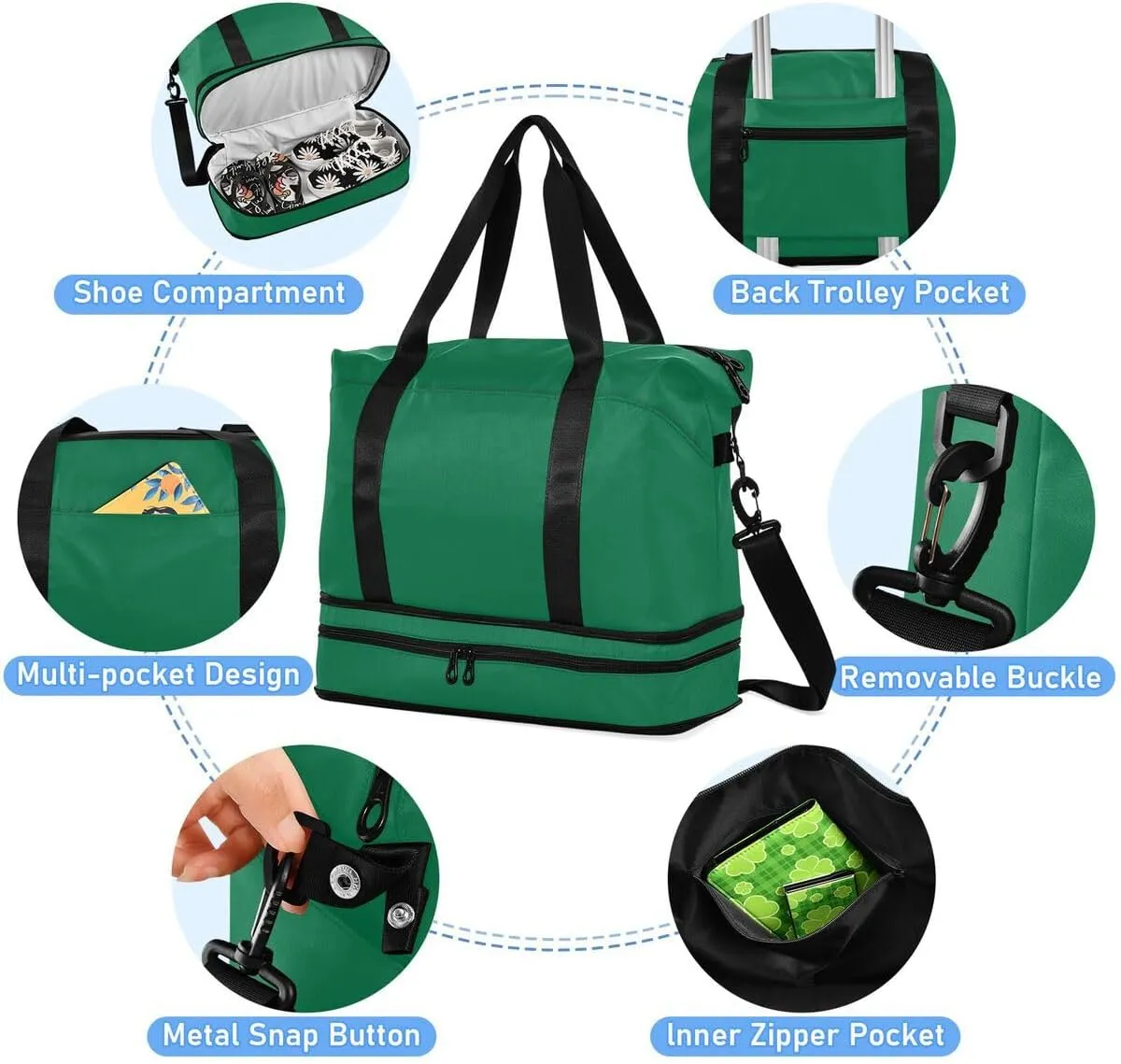 ALAZA Cadmium Green Travel Duffel Bag with Shoe Compartment Tote Bag Weekender Overnight Bag with Wet Pocket for Travel,Gym,Yoga,Swimming