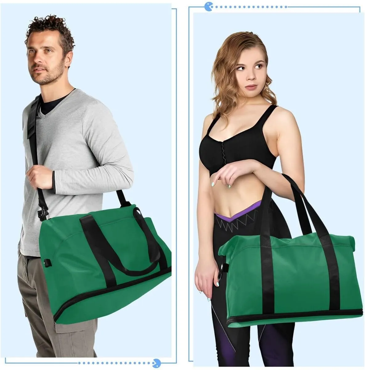 ALAZA Cadmium Green Travel Duffel Bag with Shoe Compartment Tote Bag Weekender Overnight Bag with Wet Pocket for Travel,Gym,Yoga,Swimming