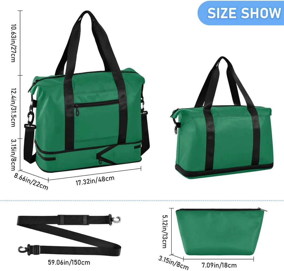 ALAZA Cadmium Green Travel Duffel Bag with Shoe Compartment Tote Bag Weekender Overnight Bag with Wet Pocket for Travel,Gym,Yoga,Swimming