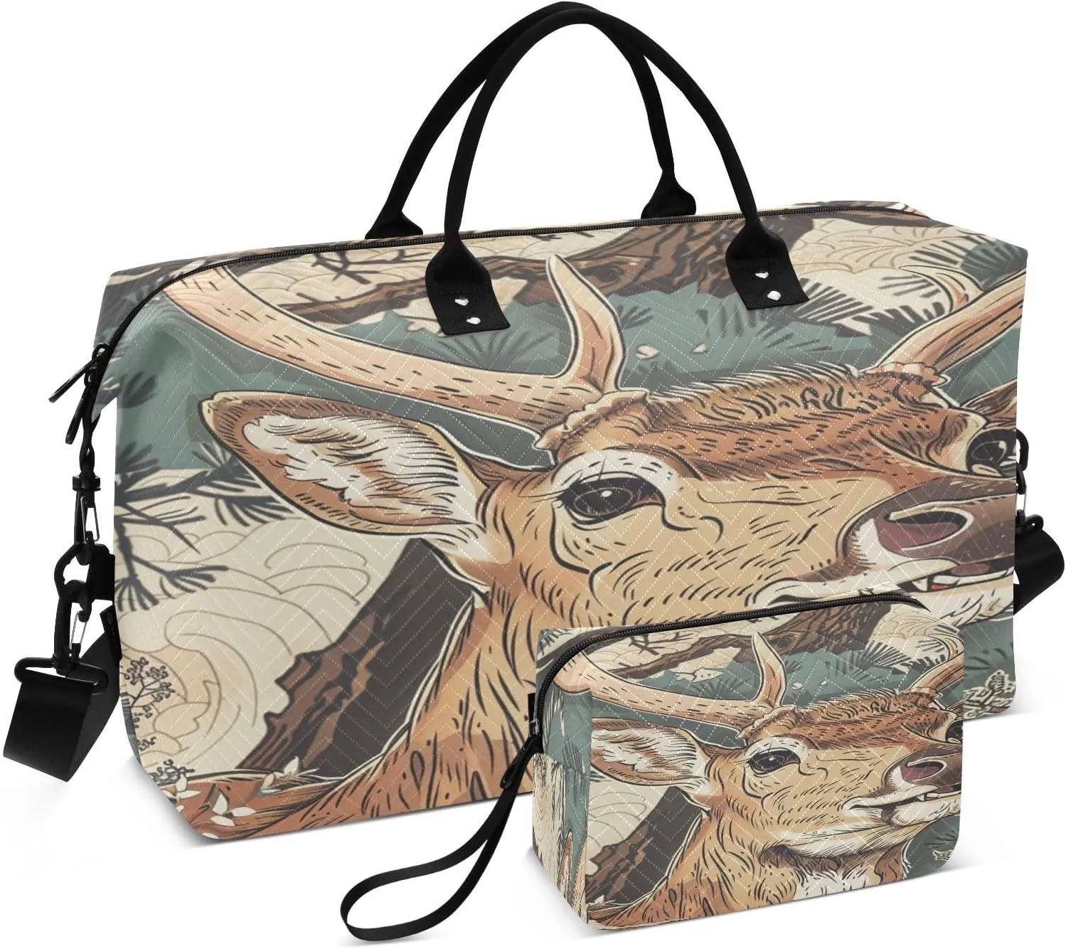 ALAZA Deer and Flowers Travel Duffel Bag Gym Bag Sports Tote Bag Weekender Overnight Travel Bag for Women Men Business Trip Workout
