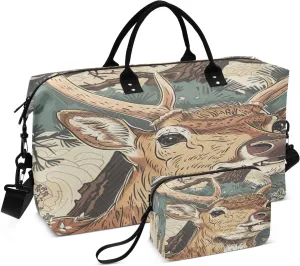 ALAZA Deer and Flowers Travel Duffel Bag Gym Bag Sports Tote Bag Weekender Overnight Travel Bag for Women Men Business Trip Workout