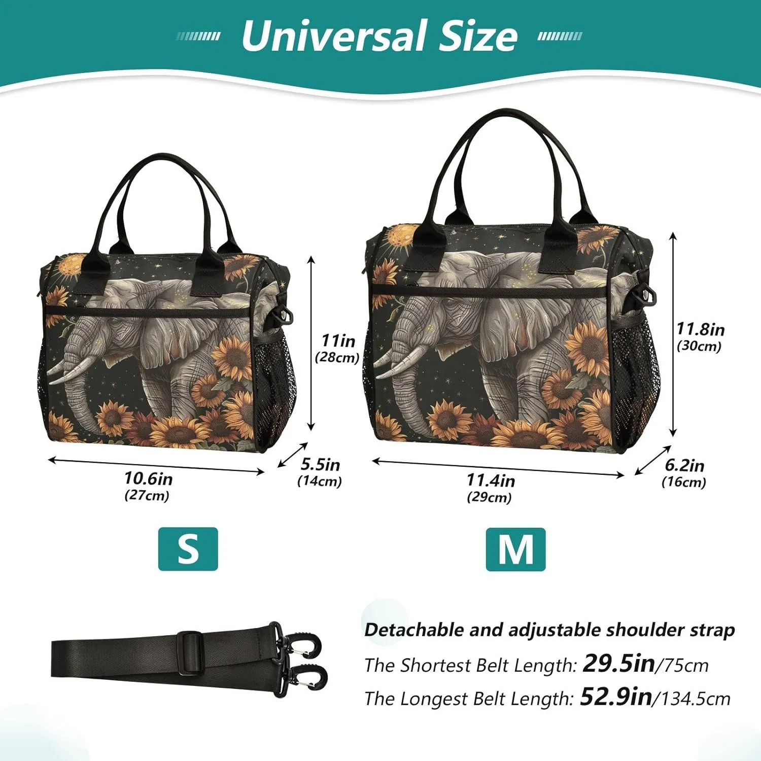 ALAZA Elephant Sunflowers Insulated Lunch Bag for Women Men,Reusable Cooler Tote Shoulder Bag for Picnic Camping Work Office Beach College