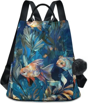 ALAZA Fishes Seaweed Backpack Purse for Women Travel Casual Daypack College Bookbag Work Business Ladies Shoulder Bag