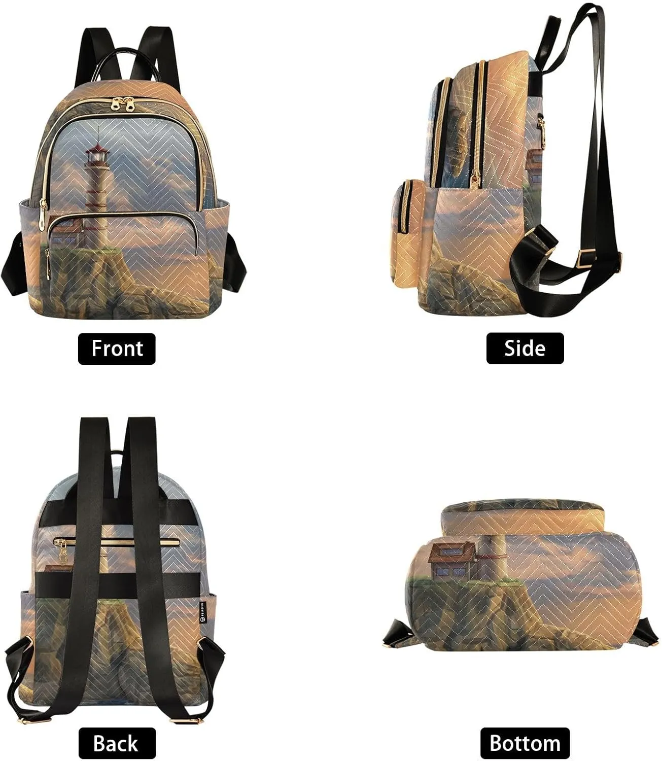 ALAZA Lighthouse on A Rocky Coastal Cliff at Sunset Women’s Backpack Purse Causal Daypack Work Travel Bag Shoulder Bag